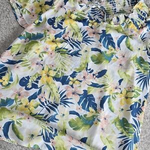 Pleione Floral Off-Shoulder Top in Navy, Lime & Peach